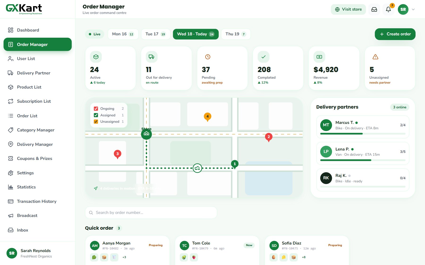 Live order manager