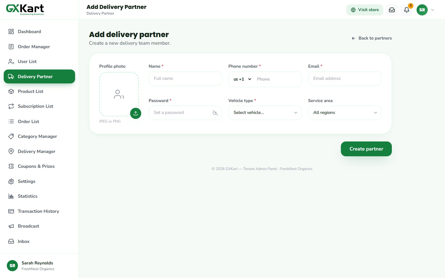 Add delivery partners