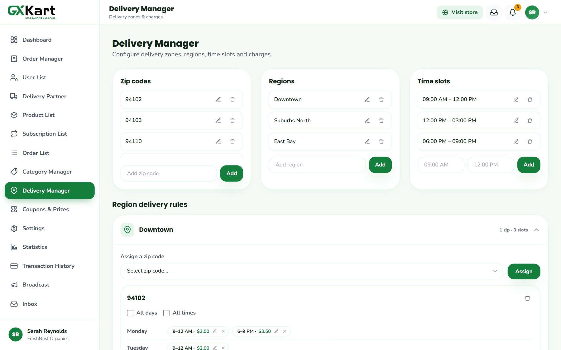 Delivery zones & slots