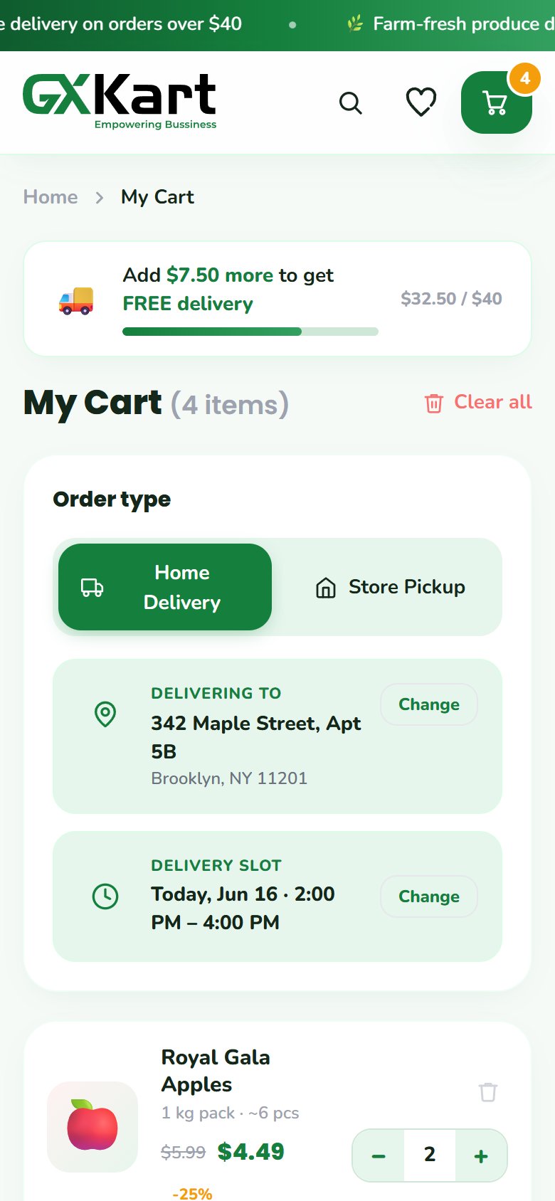 Customer app cart