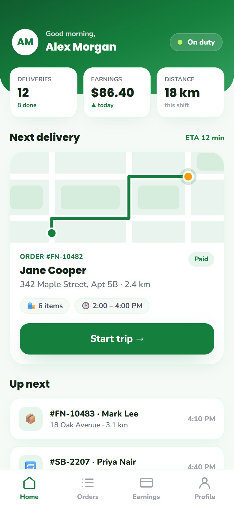 Driver app deliveries