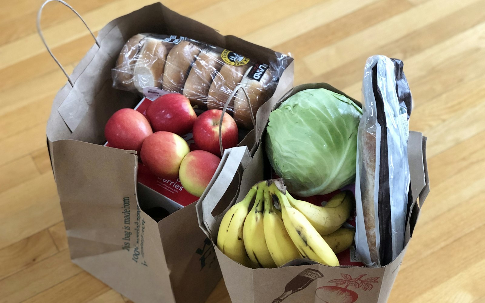 Paper bags of fresh groceries from a delivered test order